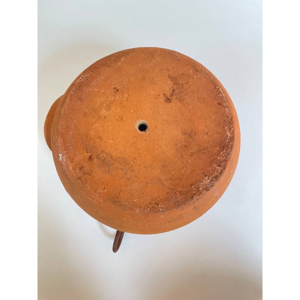 Vintage Terracotta Face Planter Rustic Clay Pot with Metal Ring Handles 6in - Picture 4 of 4